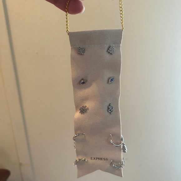 NWT Express Set of 5 Silver Tones Earrings Studs and Hoops - Picture 3 of 5